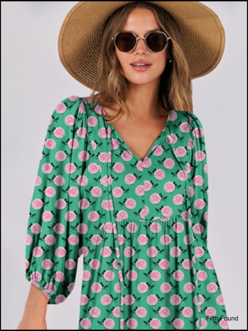 Women's Boho Maxi Dress V Neck Puff Sleeve Floral Flowy Tiered Swing Dress - Picture 5 of 7